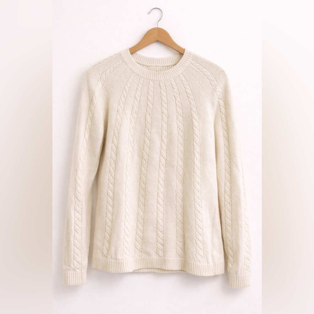 Anthropologie Boden Cable Knit Sweater | Cream Cozy Crewneck Pullover